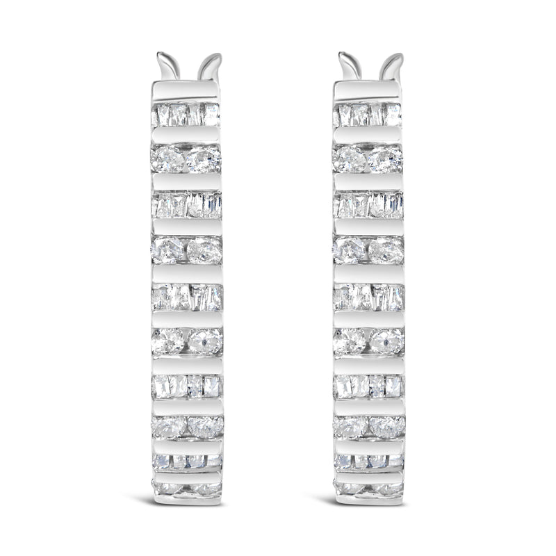 Bids.com 10K White Gold 1.0 Cttw Alternating  Diamond "U" Hoop Earrings (I-J Color, I2-I3 Clarity) Earrings