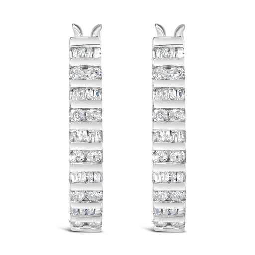 Bids.com 10K White Gold 1.0 Cttw Alternating  Diamond "U" Hoop Earrings (I-J Color, I2-I3 Clarity) Earrings