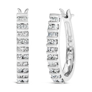 Bids.com 10K White Gold 1.0 Cttw Alternating  Diamond "U" Hoop Earrings (I-J Color, I2-I3 Clarity) Earrings