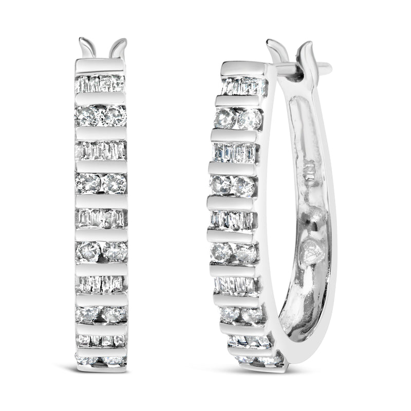 Bids.com 10K White Gold 1.0 Cttw Alternating  Diamond "U" Hoop Earrings (I-J Color, I2-I3 Clarity) Earrings