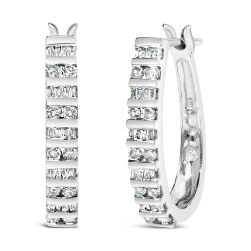 Bids.com 10K White Gold 1.0 Cttw Alternating  Diamond "U" Hoop Earrings (I-J Color, I2-I3 Clarity) Earrings