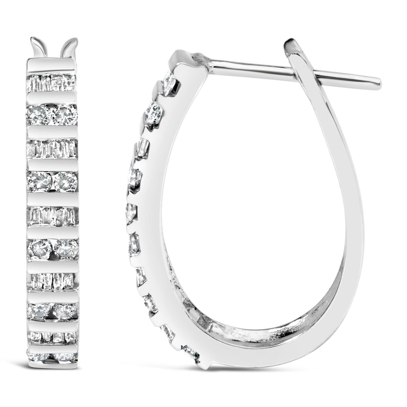 Bids.com 10K White Gold 1.0 Cttw Alternating  Diamond "U" Hoop Earrings (I-J Color, I2-I3 Clarity) Earrings