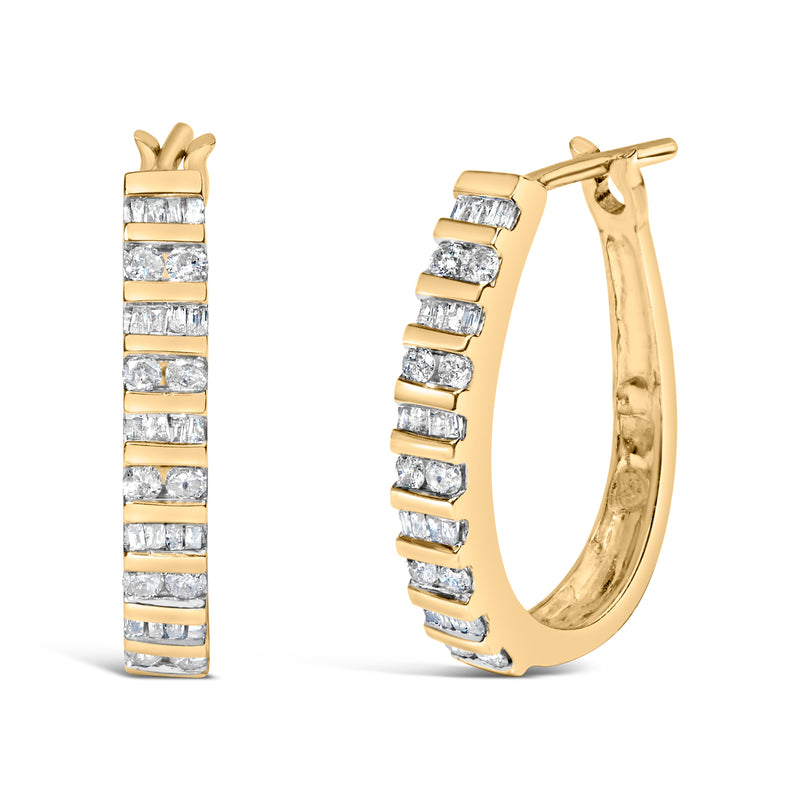 Bids.com 10K White Gold 1.0 Cttw Alternating  Diamond "U" Hoop Earrings (I-J Color, I2-I3 Clarity) Earrings