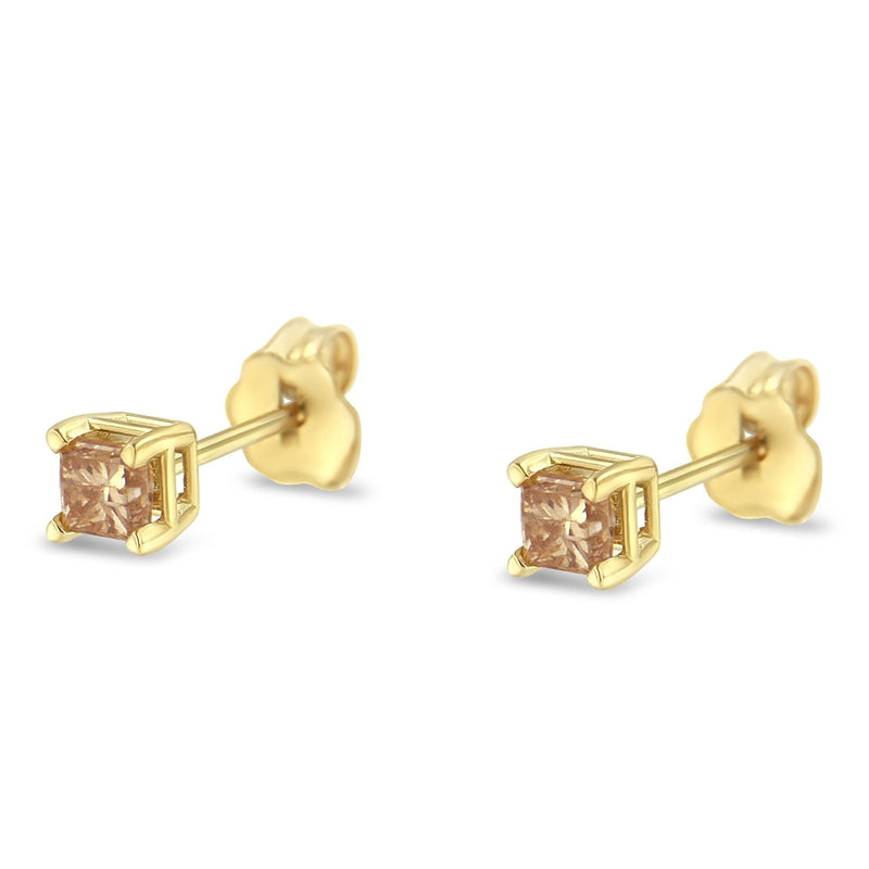 Bids.com IGI Certified 3/8 Cttw Princess-Cut Square Diamond 4-Prong Solitaire Stud Earrings in 14K Yellow Gold (K-L Color, I1-I2 Clarity) Earrings