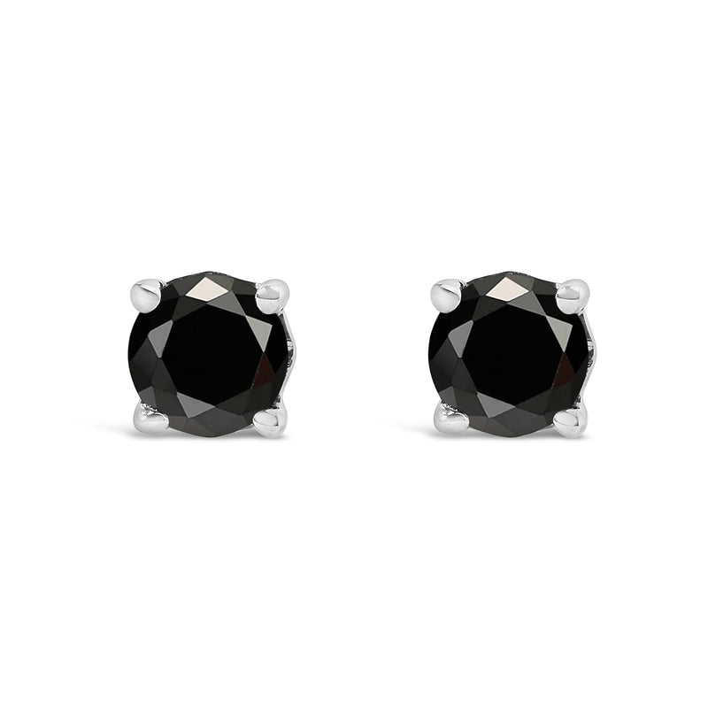 Bids.com .925 Sterling Silver 1/2 Cttw Black Diamond Solitaire Stud Earrings Earrings