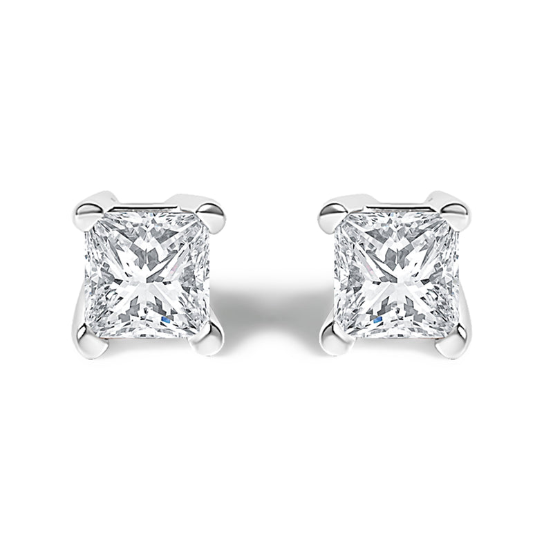 Bids.com .925 Sterling Silver 1/4 Cttw Princess-Cut Diamond Solitaire Stud Earrings (H-I Color, I1-I2 Clarity) Earrings