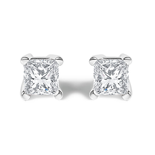 Bids.com .925 Sterling Silver 1/4 Cttw Princess-Cut Diamond Solitaire Stud Earrings (H-I Color, I1-I2 Clarity) Earrings