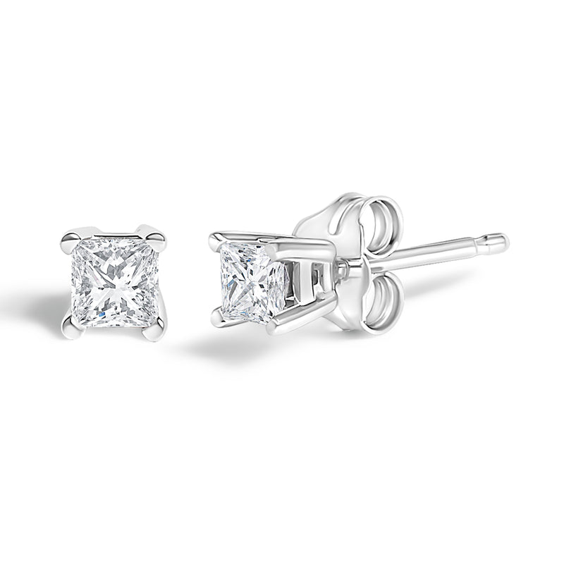Bids.com .925 Sterling Silver 1/4 Cttw Princess-Cut Diamond Solitaire Stud Earrings (H-I Color, I1-I2 Clarity) Earrings