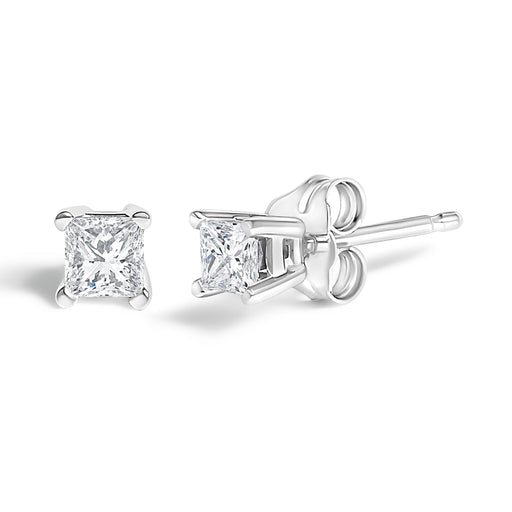 Bids.com .925 Sterling Silver 1/4 Cttw Princess-Cut Diamond Solitaire Stud Earrings (H-I Color, I1-I2 Clarity) Earrings