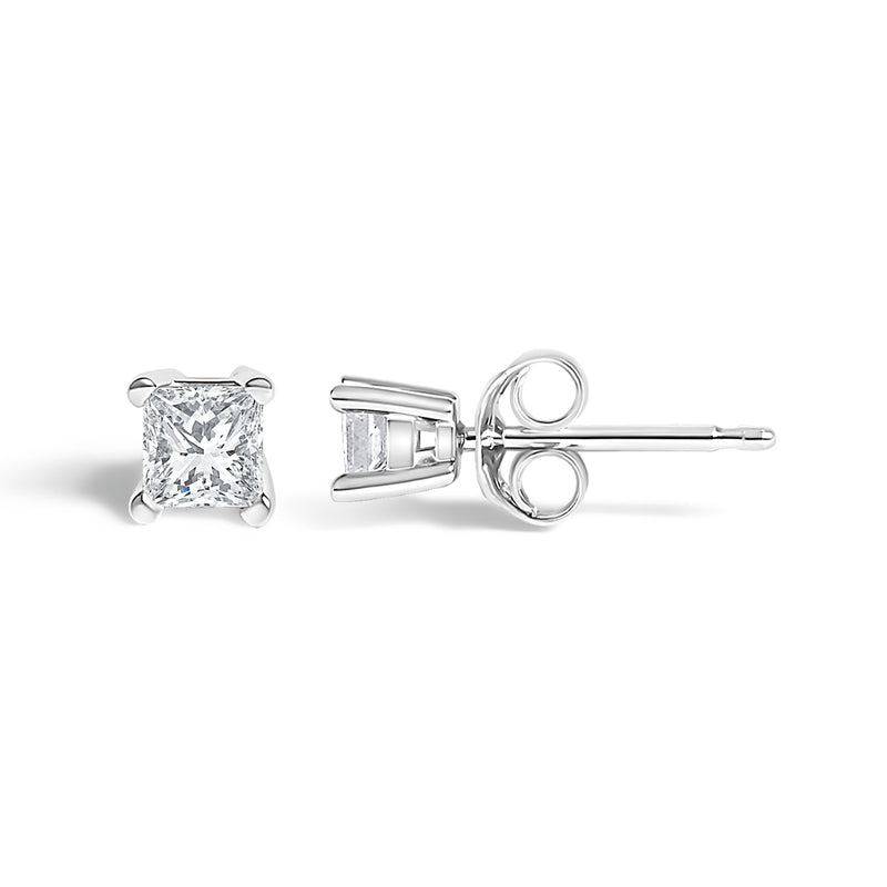 Bids.com .925 Sterling Silver 1/4 Cttw Princess-Cut Diamond Solitaire Stud Earrings (H-I Color, I1-I2 Clarity) Earrings