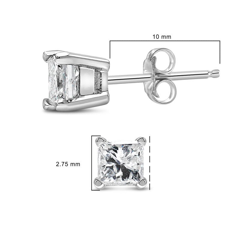 Bids.com .925 Sterling Silver 1/4 Cttw Princess-Cut Diamond Solitaire Stud Earrings (H-I Color, I1-I2 Clarity) Earrings