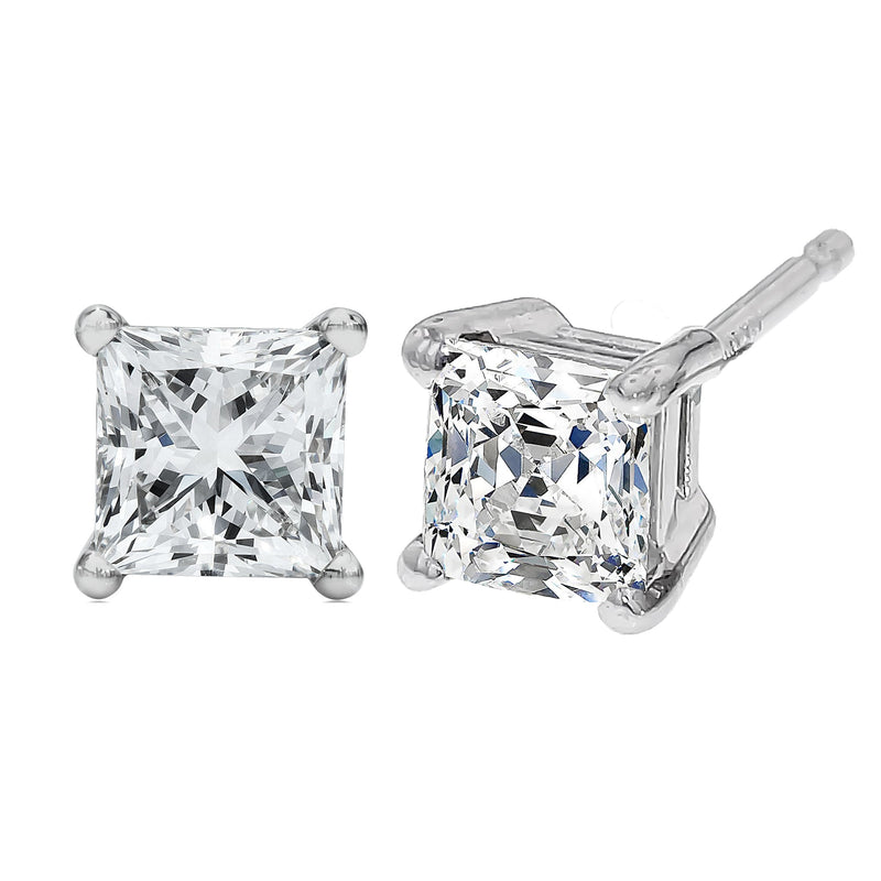 Bids.com 14K White Gold 1/2 Cttw Princess Cut Lab Grown Diamond Solitaire Stud Earrings (F-G Color, VS2-SI1 Clarity) Earrings