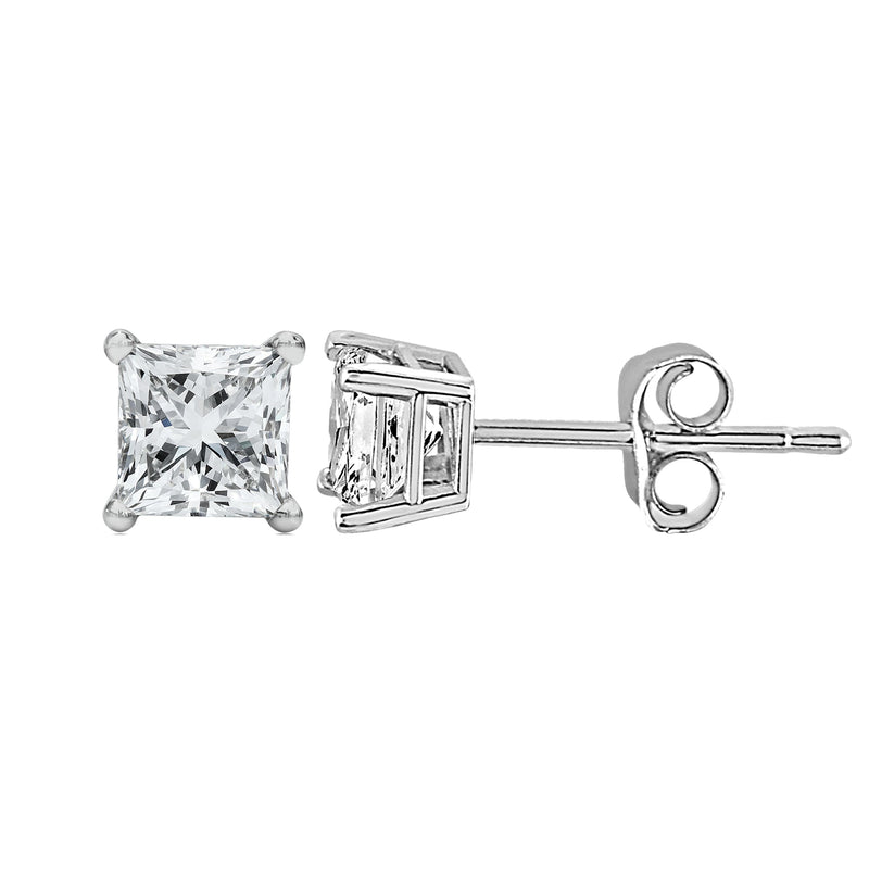 Bids.com 14K White Gold 1/2 Cttw Princess Cut Lab Grown Diamond Solitaire Stud Earrings (F-G Color, VS2-SI1 Clarity) Earrings