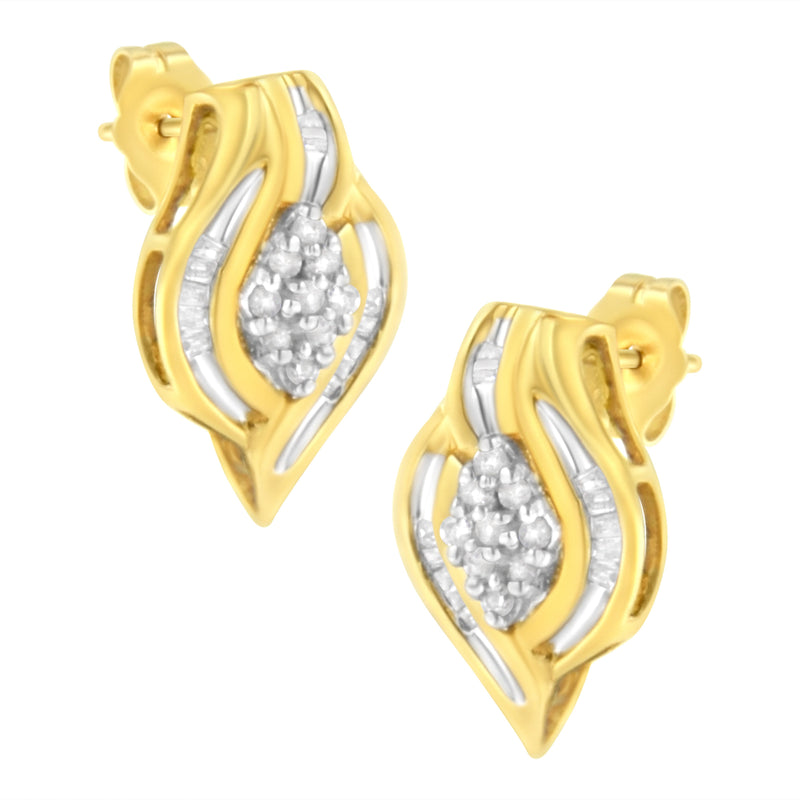 Bids.com 10K Yellow Gold 1/3 cttw Round-Cut Diamond Cluster and Swirl Stud Earrings (J-K Clarity, I2-I3 Color) Earrings