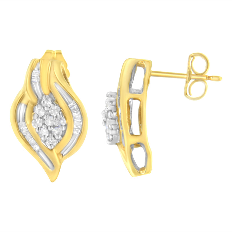 Bids.com 10K Yellow Gold 1/3 cttw Round-Cut Diamond Cluster and Swirl Stud Earrings (J-K Clarity, I2-I3 Color) Earrings