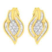 Bids.com 10K Yellow Gold 1/3 cttw Round-Cut Diamond Cluster and Swirl Stud Earrings (J-K Clarity, I2-I3 Color) Earrings