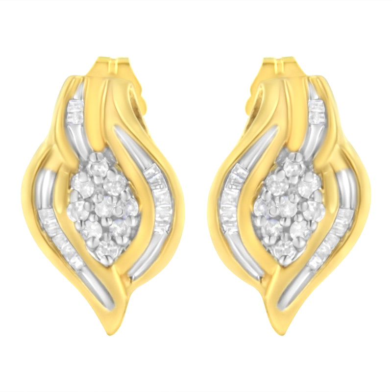 Bids.com 10K Yellow Gold 1/3 cttw Round-Cut Diamond Cluster and Swirl Stud Earrings (J-K Clarity, I2-I3 Color) Earrings