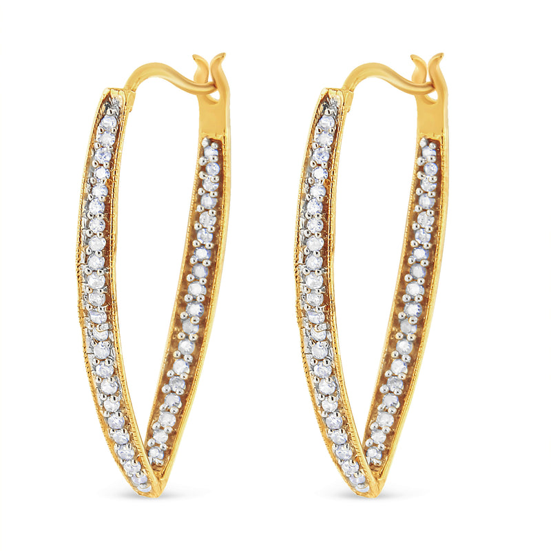 Bids.com 10K Yellow Gold 1/2 Cttw Round-Cut Diamond Modern Hoop Earrings (I-J Color, I2-I3 Clarity) Earrings