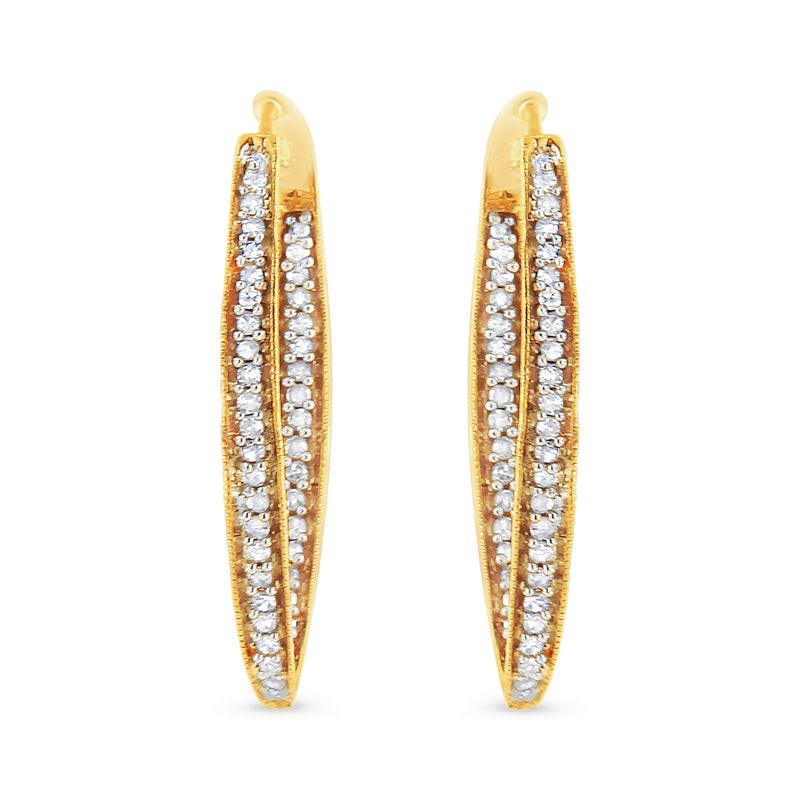 Bids.com 10K Yellow Gold 1/2 Cttw Round-Cut Diamond Modern Hoop Earrings (I-J Color, I2-I3 Clarity) Earrings