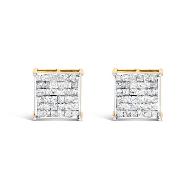 Bids.com 10K Yellow Gold 2.0 Cttw Invisible-Set Princess-Cut Diamond Stud Earrings Earrings