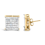 Bids.com 10K Yellow Gold 2.0 Cttw Invisible-Set Princess-Cut Diamond Stud Earrings Earrings