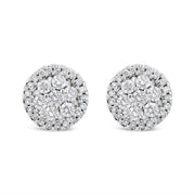 Bids.com AGS Certified 14K White Gold 1.0 Cttw Brilliant-Cut Diamond Halo-Style Cluster Round Button Stud Earrings (G-H Color, I1-I2 Clarity) Earrings