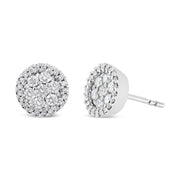 Bids.com AGS Certified 14K White Gold 1.0 Cttw Brilliant-Cut Diamond Halo-Style Cluster Round Button Stud Earrings (G-H Color, I1-I2 Clarity) Earrings