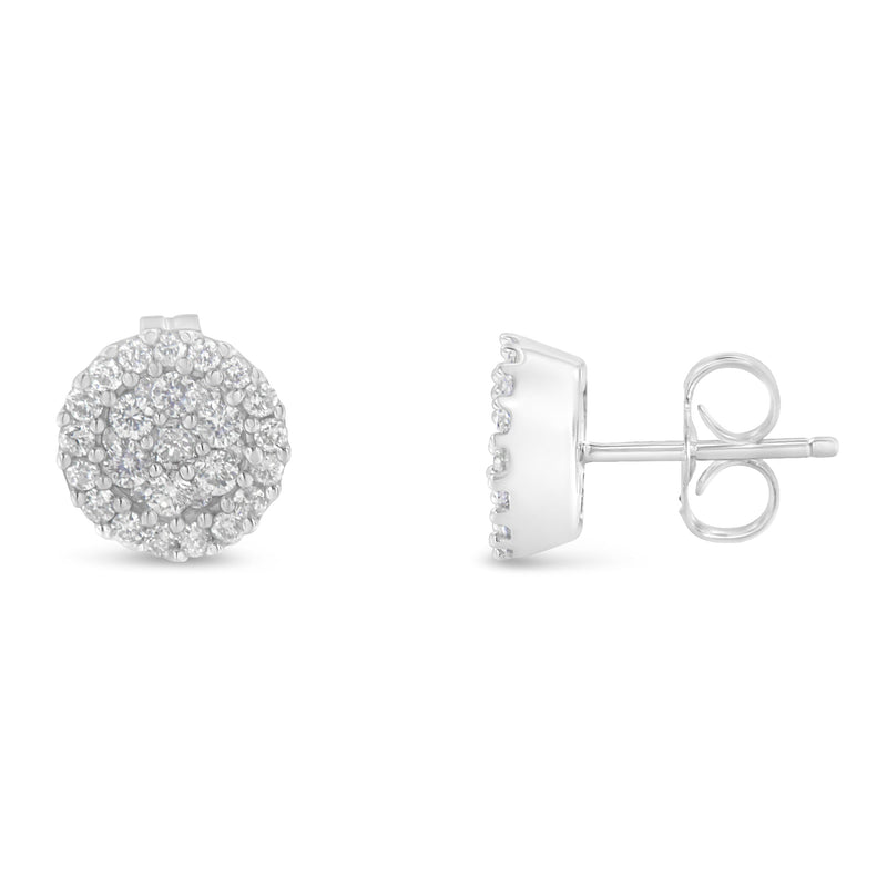 Bids.com 14K White Gold 1/2 Cttw Brilliant-Cut Diamond Halo-Style Cluster Round Button Stud Earrings (H-I Color, I1-I2 Clarity) Earrings