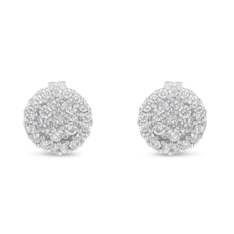 Bids.com 14K White Gold 1/2 Cttw Brilliant-Cut Diamond Halo-Style Cluster Round Button Stud Earrings (H-I Color, I1-I2 Clarity) Earrings