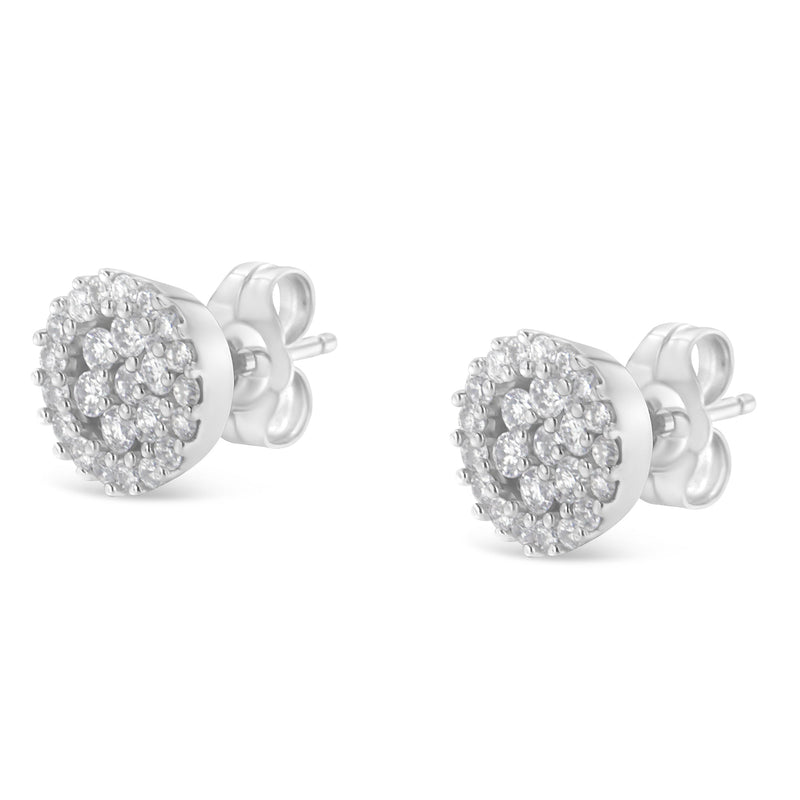Bids.com 14K White Gold 1/2 Cttw Brilliant-Cut Diamond Halo-Style Cluster Round Button Stud Earrings (H-I Color, I1-I2 Clarity) Earrings