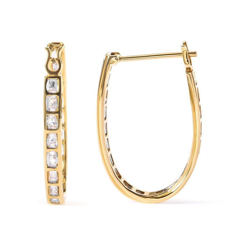 Bids.com 10K Yellow Gold 1.00 Cttw Round and Baguette-Cut Diamond U-Hoop Earrings (H-I Color, SI2-I1 Clarity) Earrings