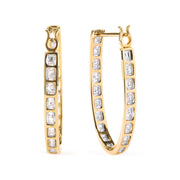 Bids.com 10K Yellow Gold 1.00 Cttw Round and Baguette-Cut Diamond U-Hoop Earrings (H-I Color, SI2-I1 Clarity) Earrings