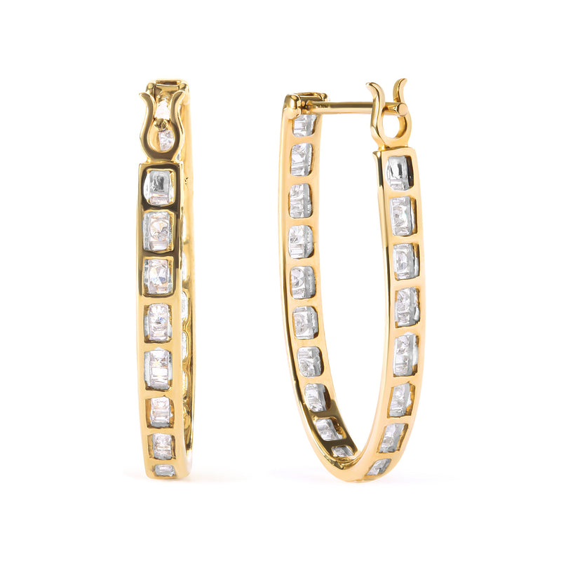 Bids.com 10K Yellow Gold 1.00 Cttw Round and Baguette-Cut Diamond U-Hoop Earrings (H-I Color, SI2-I1 Clarity) Earrings