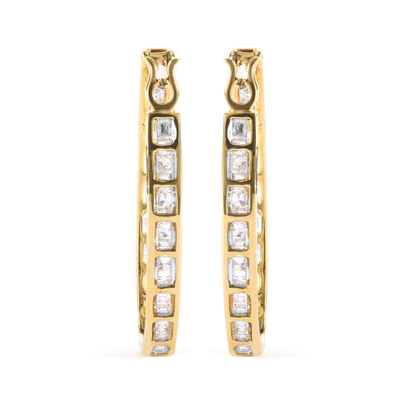Bids.com 10K Yellow Gold 1.00 Cttw Round and Baguette-Cut Diamond U-Hoop Earrings (H-I Color, SI2-I1 Clarity) Earrings