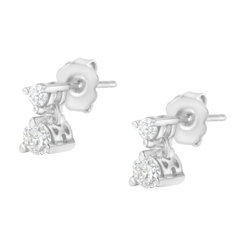 Bids.com 14KT White Gold 1/2 cttw Double Diamond Dangle Stud Earrings (H-I, I1-I2) Earrings