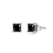 Bids.com 14K White Gold 1/2 Cttw Princess-Cut Treated Black Diamond Classic 4-Prong Stud Earrings with Push Backs (Fancy Color-Enhanced, I2-I3 Clarity) Earrings
