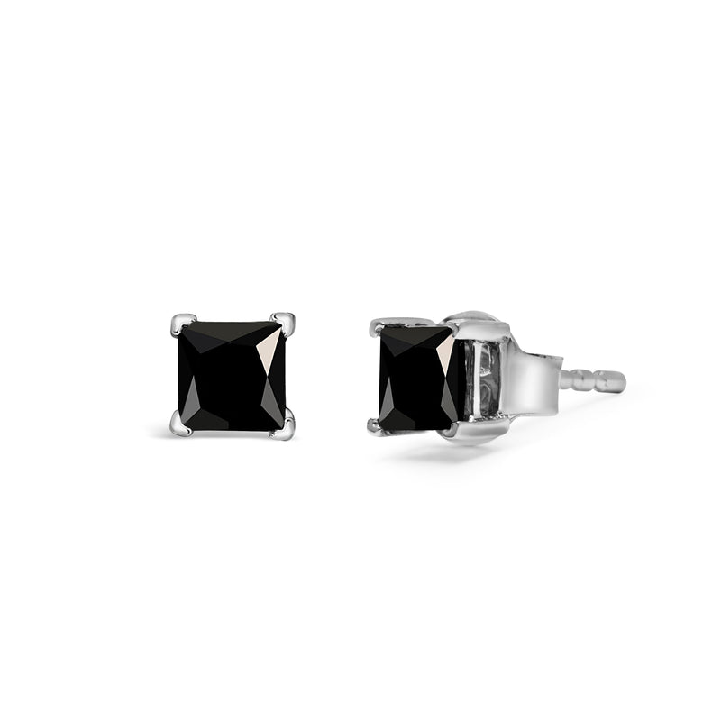 Bids.com 14K White Gold 1/2 Cttw Princess-Cut Treated Black Diamond Classic 4-Prong Stud Earrings with Push Backs (Fancy Color-Enhanced, I2-I3 Clarity) Earrings