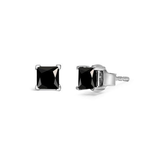 Bids.com 14K White Gold 1/2 Cttw Princess-Cut Treated Black Diamond Classic 4-Prong Stud Earrings with Push Backs (Fancy Color-Enhanced, I2-I3 Clarity) Earrings