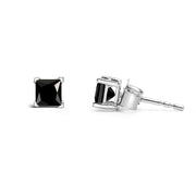 Bids.com 14K White Gold 1/2 Cttw Princess-Cut Treated Black Diamond Classic 4-Prong Stud Earrings with Push Backs (Fancy Color-Enhanced, I2-I3 Clarity) Earrings
