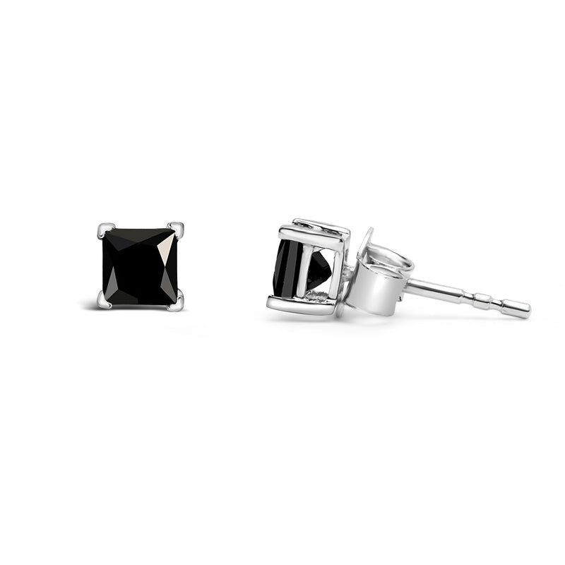 Bids.com 14K White Gold 1/2 Cttw Princess-Cut Treated Black Diamond Classic 4-Prong Stud Earrings with Push Backs (Fancy Color-Enhanced, I2-I3 Clarity) Earrings