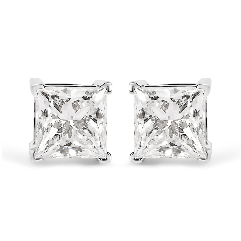 Bids.com 14K White Gold 1 1/2 Cttw Clarity Enhanced Princess Cut Diamond Solitaire Stud Earrings (I-J Color, I1-I2 Clarity) Earrings
