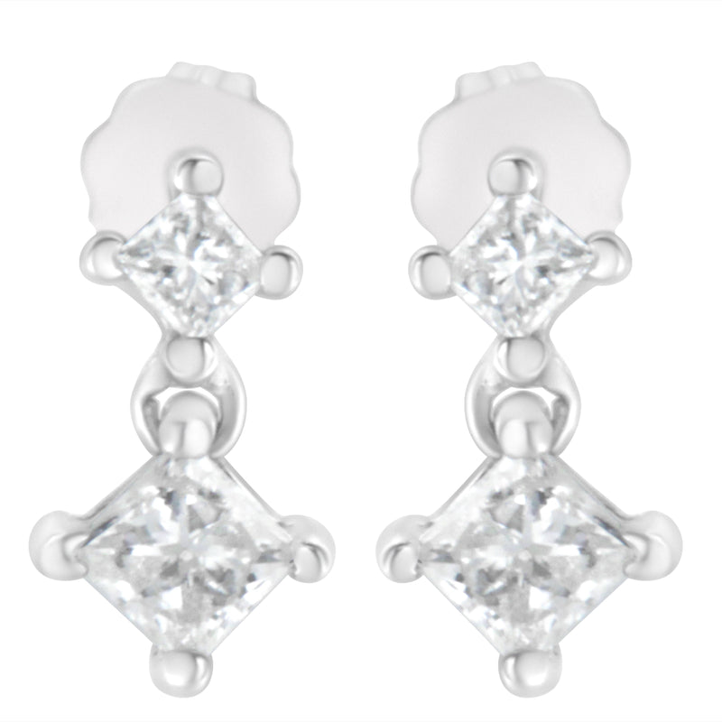 Bids.com 14K White Gold 3/4 cttw Double Diamond Princess-Cut Stud Earrings (I-J Clarity, I2-I3 Color) Earrings