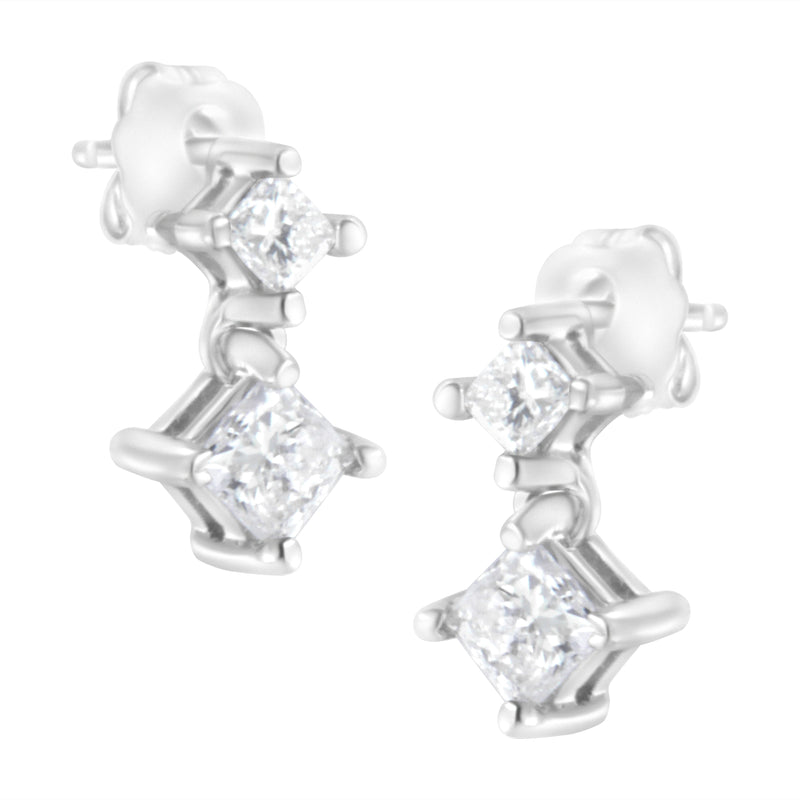 Bids.com 14K White Gold 3/4 cttw Double Diamond Princess-Cut Stud Earrings (I-J Clarity, I2-I3 Color) Earrings