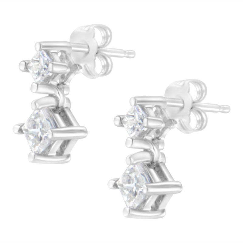 Bids.com 14K White Gold 3/4 cttw Double Diamond Princess-Cut Stud Earrings (I-J Clarity, I2-I3 Color) Earrings
