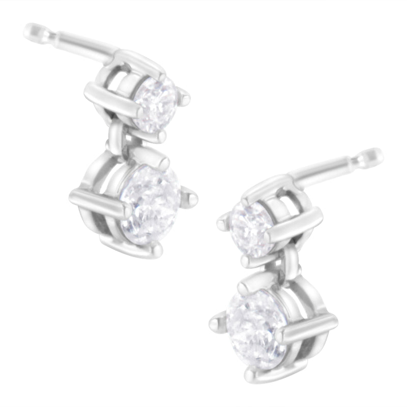 Bids.com 14K White Gold 1 cttw Double Diamond Stud Earrings (H-I Clarity, SI2-I1 Color) Earrings