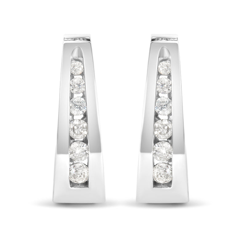 Bids.com 14k White Gold 1/4 Cttw Channel-Set Brilliant Round-Cut Diamond Hoop Earrings (I-J Color, I2-I3 Clarity) Earrings