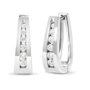Bids.com 14k White Gold 1/4 Cttw Channel-Set Brilliant Round-Cut Diamond Hoop Earrings (I-J Color, I2-I3 Clarity) Earrings