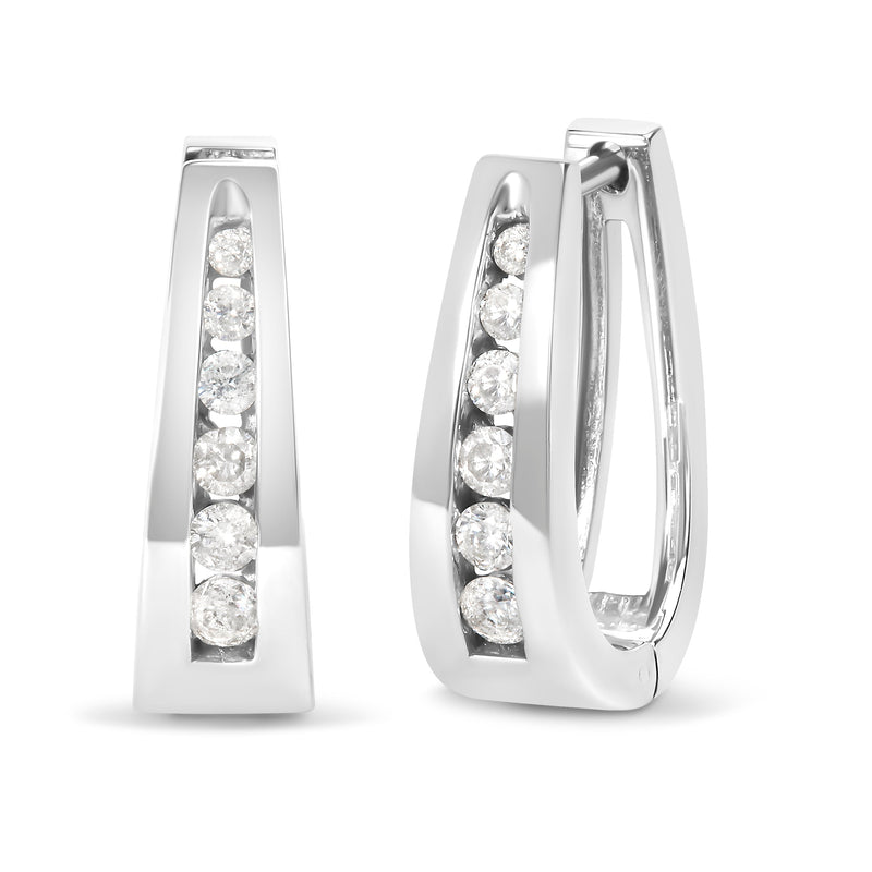 Bids.com 14k White Gold 1/4 Cttw Channel-Set Brilliant Round-Cut Diamond Hoop Earrings (I-J Color, I2-I3 Clarity) Earrings