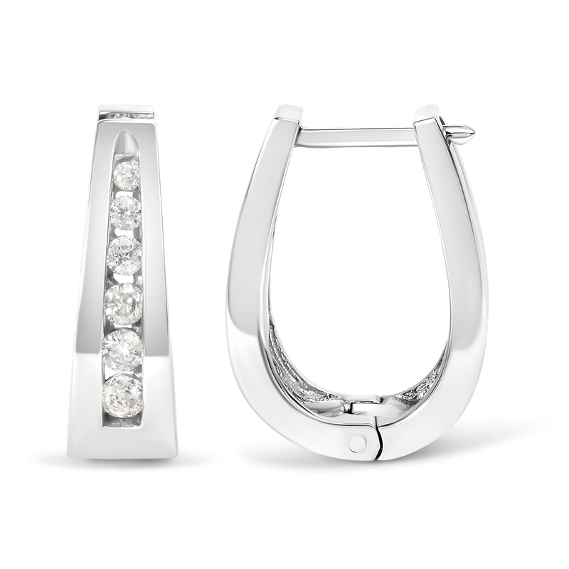 Bids.com 14k White Gold 1/4 Cttw Channel-Set Brilliant Round-Cut Diamond Hoop Earrings (I-J Color, I2-I3 Clarity) Earrings