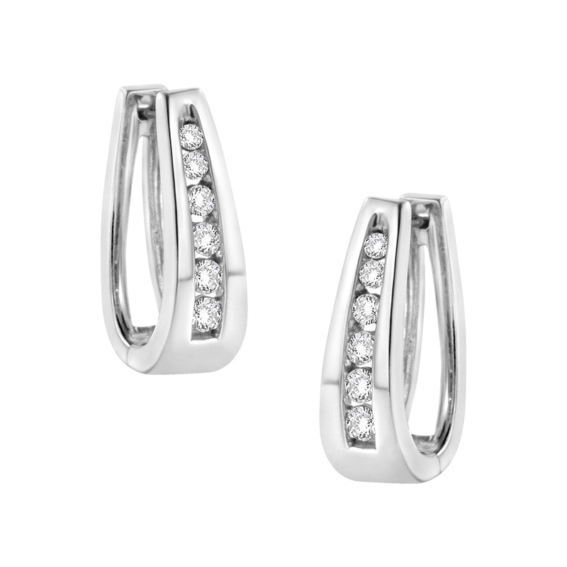 Bids.com 14k White Gold 1/4 Cttw Channel-Set Brilliant Round-Cut Diamond Hoop Earrings (I-J Color, I2-I3 Clarity) Earrings